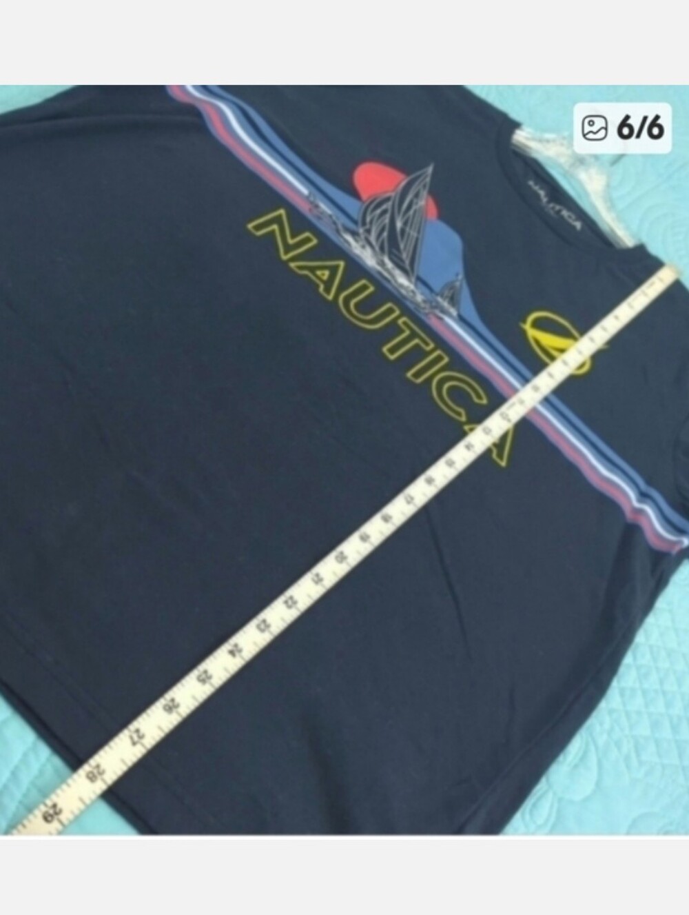 Nautica short sleeve Navy Blue tee with sailboat graphic bold logo Medium - Picture 6 of 7